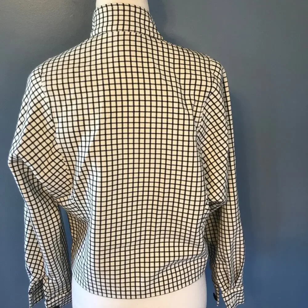 CAbi Windowpane Jacket Unlined Asymmetrical Front Black White #3173 Women's XS
